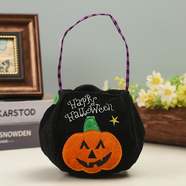 Halloween-dekorasjon for barn, bærbar rekvisitt MJ51 spøkelsesfestival gresskarbøtte godteripose Striped Button Pumpkin