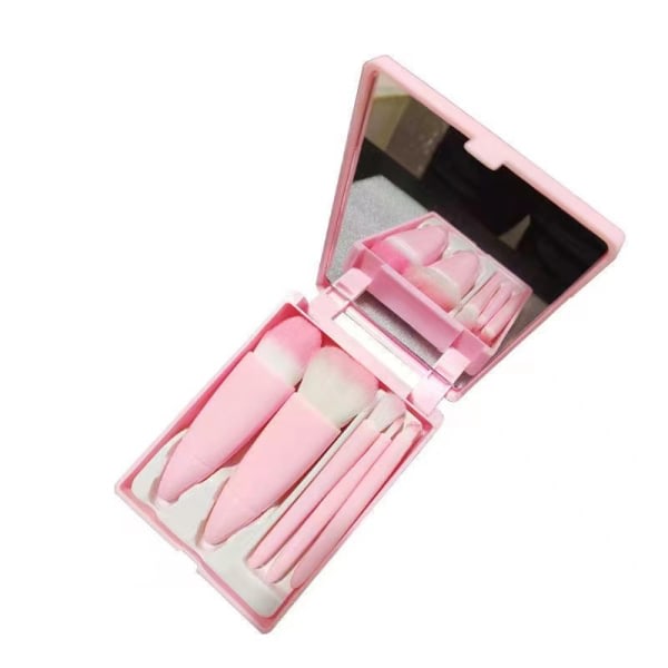 Resesminkborstar Set- Foundation Powder Concealers Ögonskuggor Makeup Set med spegel 5 st Makeup Brush Cherry Blossom Powder