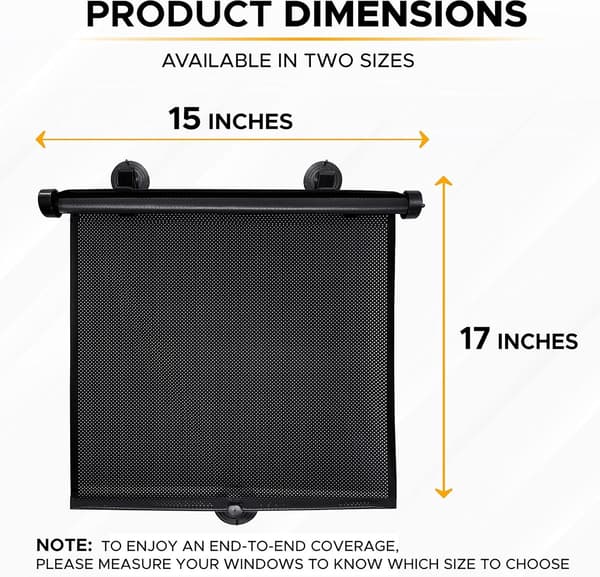 Bilfönstersolskydd, infällbart PVC UV-skydd och insynsskydd med sugkoppar, 2-pack för barn, 38 x 43 cm, svart