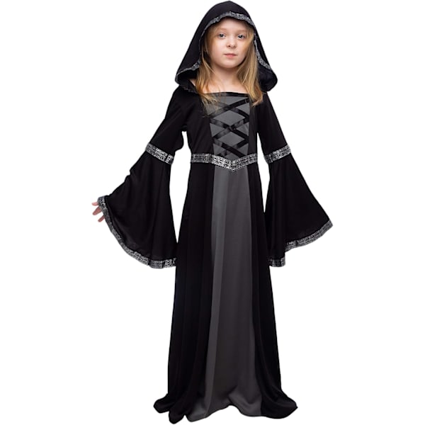Musta naamioasu tytöille, satu-noita-asu Halloween-roolileikkijuhliin - L (10-12 vuotta) Medium(8-10 yr)