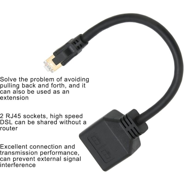 RJ45 Splitter Adapter, 1 til 2 Port RJ45 Netværks Ethernet Adapter Splitter, CAT8 Netværkskabel Splitter Adapter til Hjemmekontor, DEBUNS