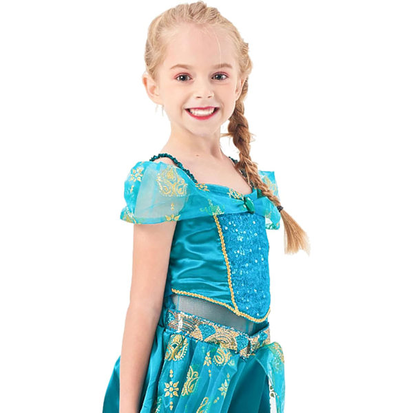 Prinsessakostym, klänning, Jasmine, jumpsuit, halloween, födelsedag, paljetter, festkläder, blå