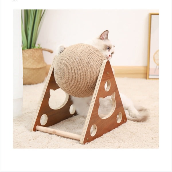 Träkattskrapbräda, kattskrapande boll Kattslipklor, handlindad sisalrep Kattklätterställning, kattskrapleksak (liten)