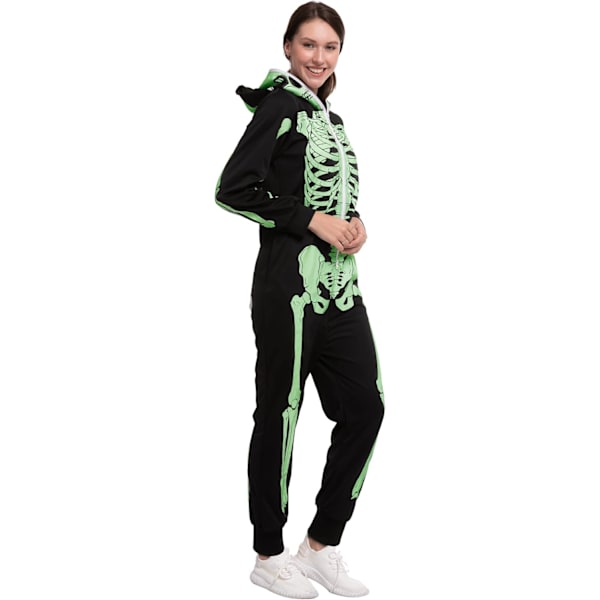 Unisex Skelett Onesie Pyjamas Plysch Skelett Jumpsuit Dragkedja Halloween Hoodie Pyjamas för Vuxna Nattkläder Kostym svart S
