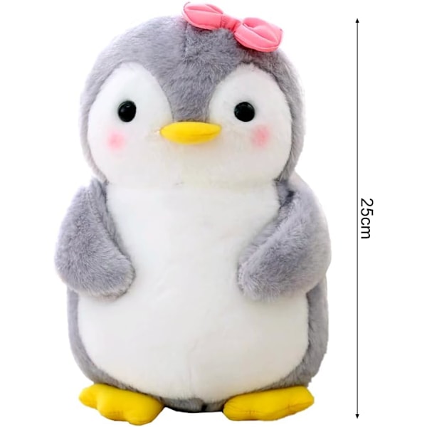 Plushdjur Pingvin Gosedjur för Flickor Mjukt Gosedjur för Gos och Lek Squishmallow Pingvin Plush för Flickor (Pingvin med Rosett, 25cm) Grå pingvin