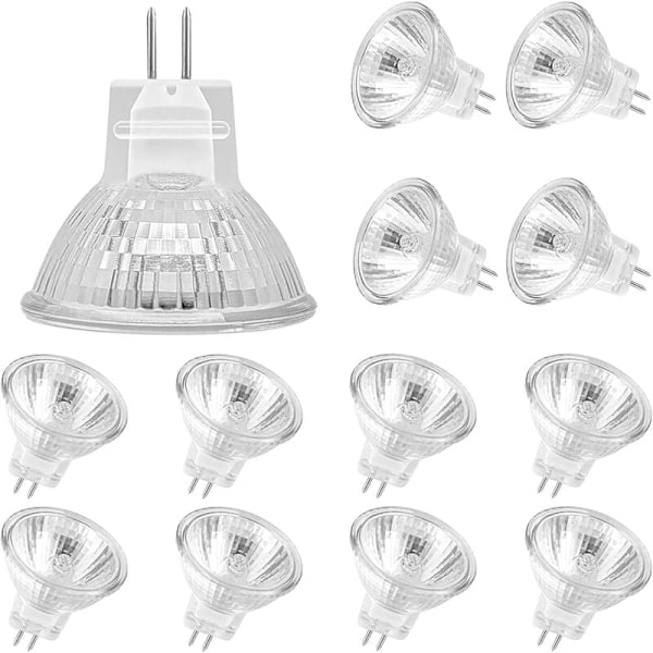 MR11 Halogenlampor (12-pack), GU5.3 Halogenlampa 12V 35W, Mr11 GU5.3 Lampa Glasskydd för Taklampa, 2-stifts Halogenlampa 2700K Varmvit