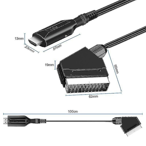 Scart til HDMI-konverter Audio Video Adapter for HDTV/DVD/Set-top Box/PS3/PAL/NTSC