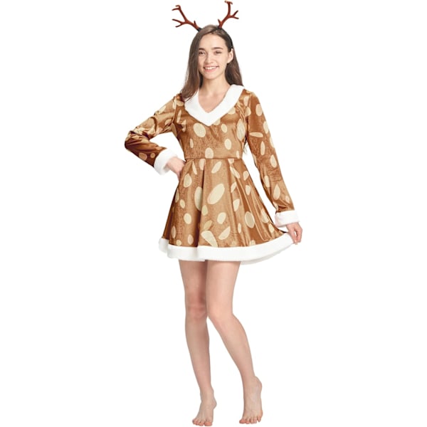 Voksen ren kostume julehjorte fin kjole outfit kvinder mænd dyrekostume med gevir pandebånd Kvinnor hjort M