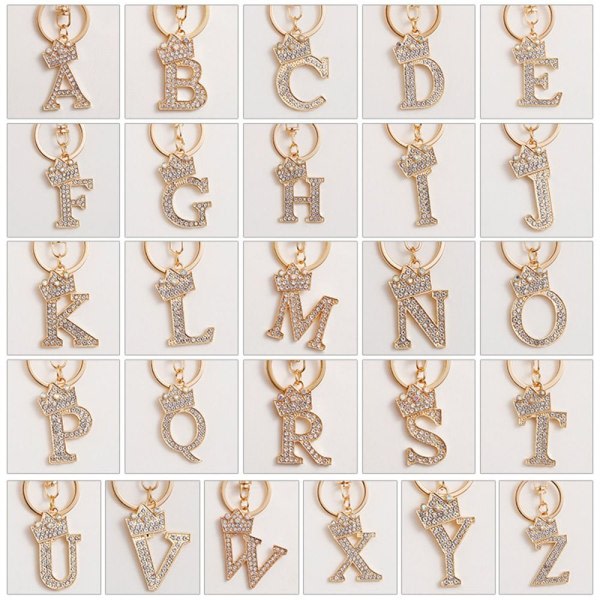 Lyxig krona bokstav metall nyckelring strass initial nyckelring H H