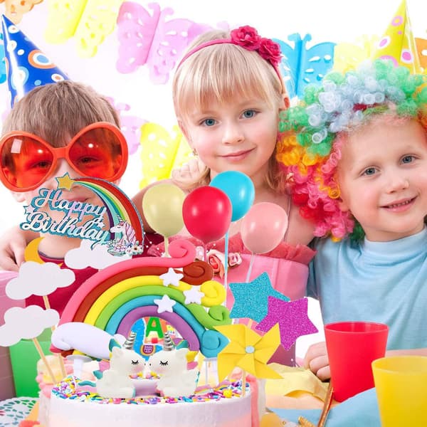 Unicorn Tårtdekoration Kit, 22 Delar Moln Regnbåge Ballong Grattis