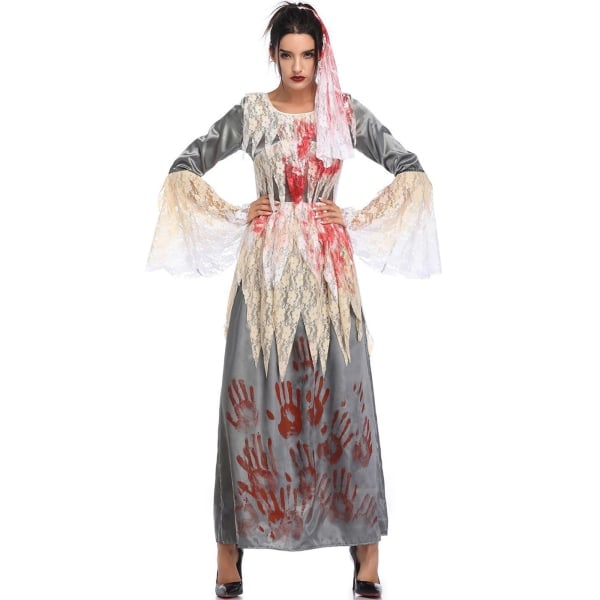 IC Halloween vampyr spøgelsesbrud lang kjole performance tøj. Hvid L