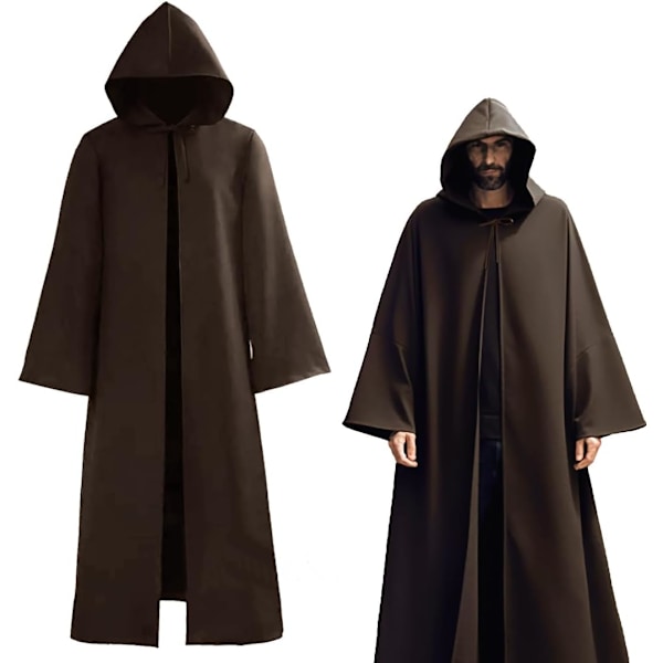 Halloween-dekorasjonsspiss A, middelalderrenessanse, munk med og snor, mannlige prester med kors for temafest halloween cosplay karneval og karneval Brun L
