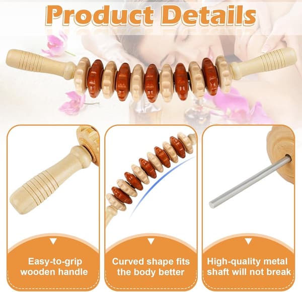 Træterapi massageværktøjer, buet lymfedrænage massager, bærbar til cellulite og muskelspændinger, 1 stk, multi