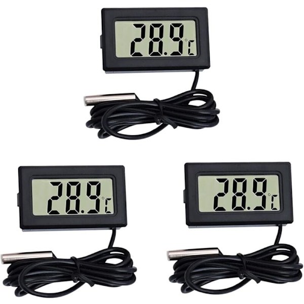 Mini Termometer Digital LCD Termometer Temperaturmätare med Extern Sond för Bil/Kylskåp/Akvarium/Fisktank/Rum (3st Svart)