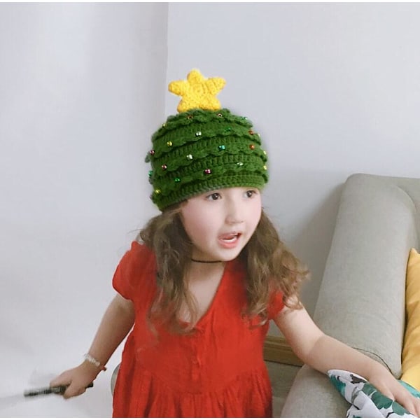 Nye høst- og vinterluer for foreldre og barn, vestlige juleluer for voksne og barn, juletre-stjerneluer i ull, varme gaver green Children 45-53cm