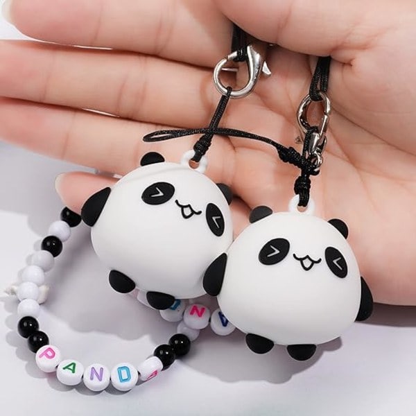 IC 2 st par telefonsnodd handledsrem anti-förlorad berlock Panda tecknad nyckelring Kawaii akrylpärlor lanyard för pojkar flickor rosa