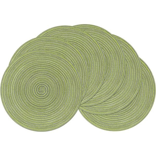 Set om 6, Gröna 38x38cm, Runda Gröna Bordstabletter i Bomullsfläta, Tvättsbara Julbordstabletter, Värmebeständiga Bordstabletter, för Bröllop och Fest H