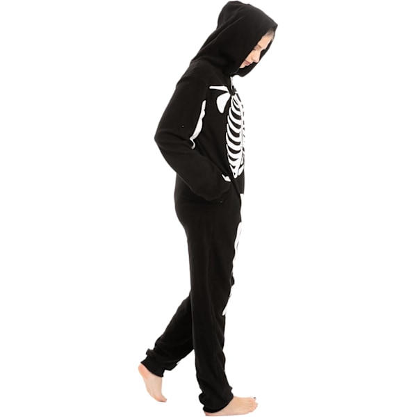 Unisex Skelet Onesie Pyjamas Pludset Skelet Jumpsuit Lynlås Halloween Hoodie Pyjamas til Voksne Natkjole Kostume Svart S