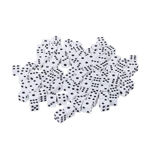 100 stk 8 mm Plast Hvit Stavet Terning Sekssidet Beslutningstaker Bursdagsfester Brettspill