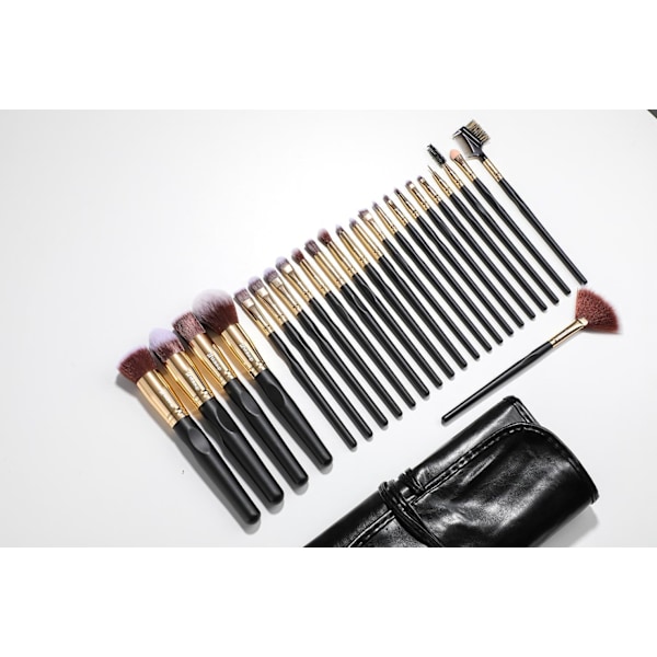24 stk. Professionelle og eksklusive makeup-børster i etui Sort / Guld 150