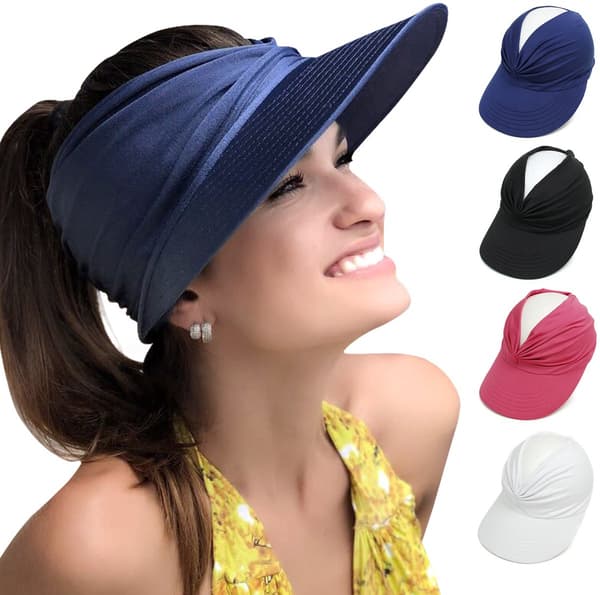 Solhatt for kvinner med bred brem, pustende bomullspolyester, lett sammenleggbar strandhatt for reise, hvit, én størrelse 56-60 cm