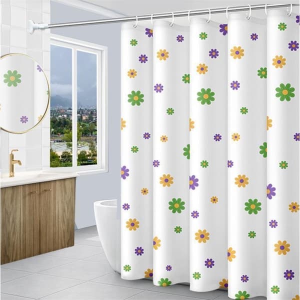PEVA Vattentät Snabbtorkande Mögelresistent Blommig Duschdraperi Med Krokar För Dusch Och Badkar, 200 x 200 cm