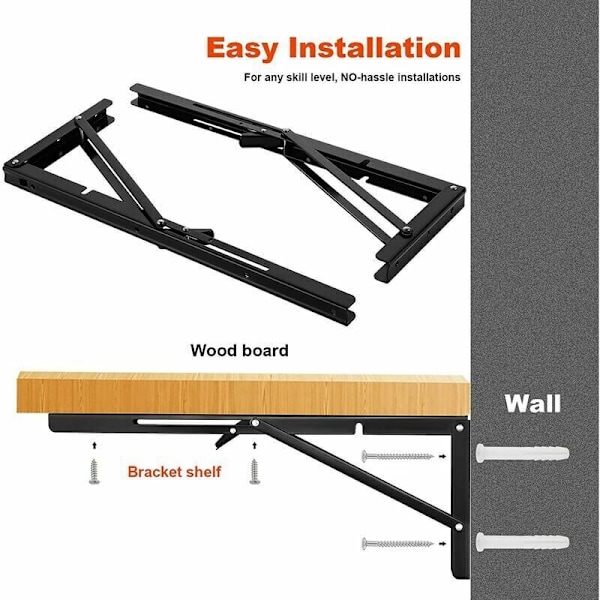 2 stk. foldebeslag, 20 tommer - 500 mm foldbare hyldebeslag, kraftige foldbare beslag i rustfrit stål, af DEBUNS