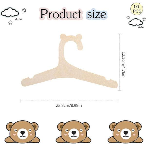 10 kappaletta puisia vauvan henkareita, DIY puiset taaperohenkarit, puiset vauvan lasten henkarit, liukumattomat vauvan henkarit vauvoille, taaperoille ja lasten vaatteille Clothes stand – 10 pcs