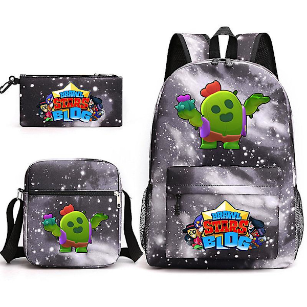 BRAWL STARS Wilderness Battle Three-Piece School Bag Set for Male and Female Students Shoulder Pad Backpack