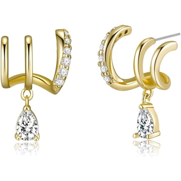 IC 14K gullbelagte trippel Huggie Illusion øredobber | Doble Huggie Hoop øredobber for ett hull | Gull Hoop øredobber for kvinner