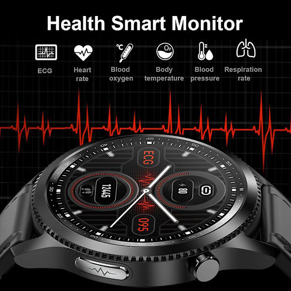 Sundhed og fitness smartwatch med pulsmåler, blodtryks- og EKG-monitor
