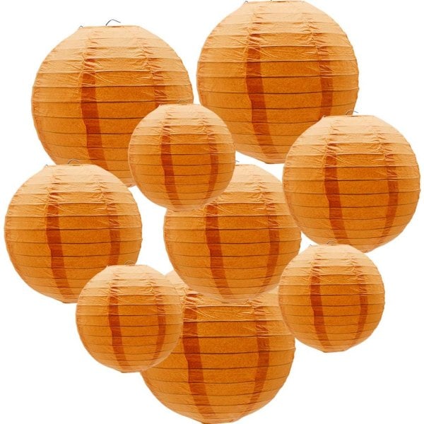 IC Runde hængende papirlygte dekorationer til fest bryllup fødselsdag Baby shower tilbehør, 12'', 10'', 8'', 9 stk - Orange