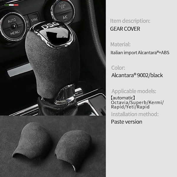 Topp italiensk Alcantara girspakhåndtak girskiftknapp dekselhette for Skoda Superb Octavia Rapid Kamiq girskifter Hanld støpeform pute
