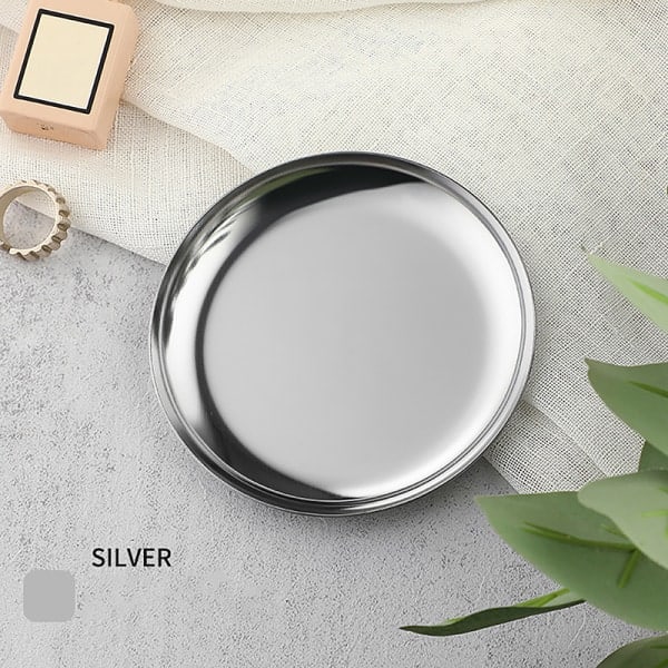IC Ins Rustfritt stål rund oppbevaringsbrett Desktop Cosmetics Smykker Sølv