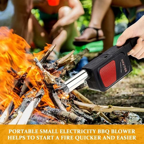 Bærbar elektrisk BBQ-blæser, brandstarter i plast og rustfrit stål til grill, camping, picnic, pejs, sort, batteri medfølger ikke