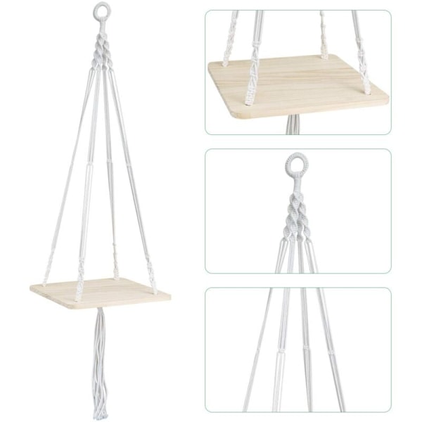 Puinen riippuhylly makramee-kasviteline kukkaruukulle Boho-kasviteline sisä- ja ulkokäyttöön kodin sisustukseen (neliö 105 cm 41'')
