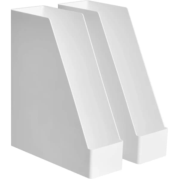 Rektangulær Plastik Organizer - Magasinholder, Hvid, 2-pak