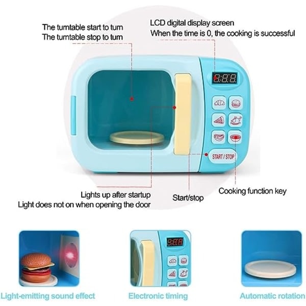 Leikkiköökissä leikkimikroaaltouuni, lelu elektroninen uuni lapsille, jossa on leikkisetti lapsille (satunnainen ruoka)
