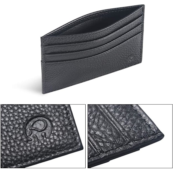 Smal läderplånbok tunn minimalistisk framficka plånböcker för män kreditkortsfodral (svart) A-Black