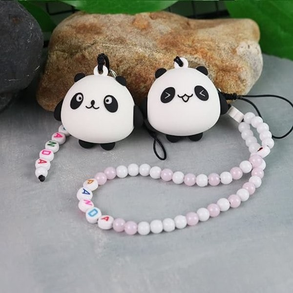 IC 2 st par telefonsnodd handledsrem anti-förlorad berlock Panda tecknad nyckelring Kawaii akrylpärlor lanyard för pojkar flickor rosa