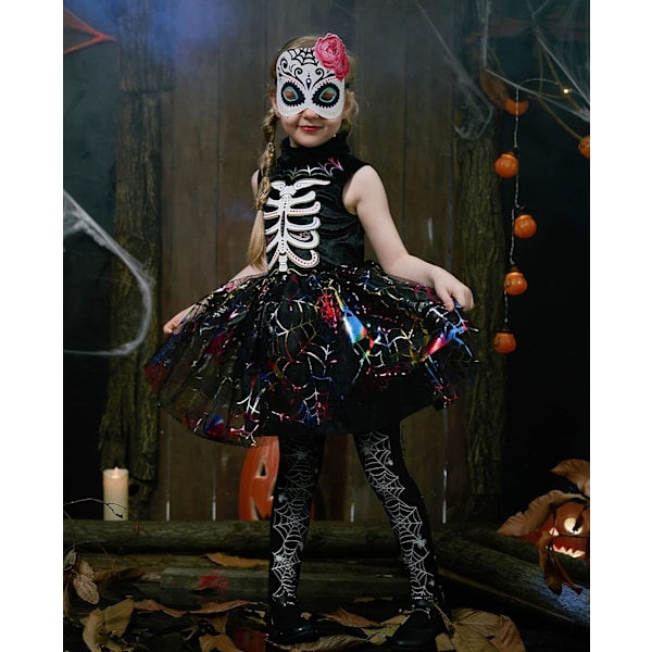 Halloween kostume Dødedag, Dia de los Muertos kjole, kostume brud la Catrina, skelet kostume til børn kvinder kvinder Spindelben 8-10 Years