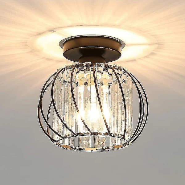 Modern Crystal Ceiling Lamp E27 LED Ceiling Light Mini Crystal Chandelier for Kitchen Dining Room Bedroom Hallway Entrance (Black)HYD