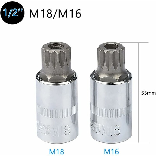 10 stk. M4 - M18 Torx Spline Bit Socket Sett - Trippel Firkant Socket Sett med Oppbevaringskoffert