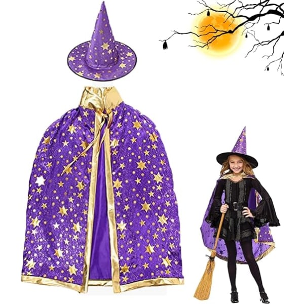 Halloween trollkarl Kappa med hatt Barn mantel med hatt Halloween trollkarl flicka Pojke Cosplay Cosplay Barnkläder för