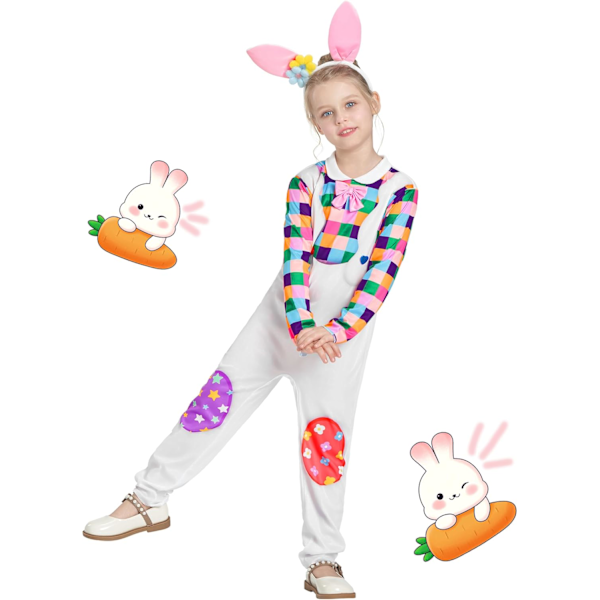 Barn Bunny Kostyme, Bunny Fintøy Antrekk Bunny Overall Onsie Med Hodebånd For Karneval Påske 3-10 År Kanin B 3-4 Jahre