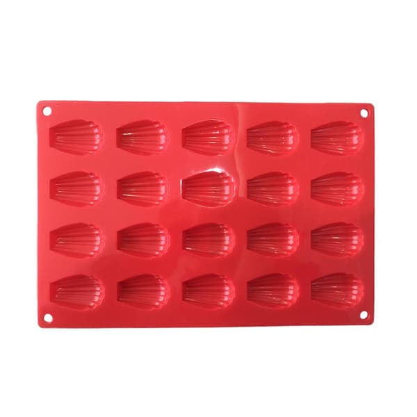 20-hulls silikon Madeleine-form, non-stick, matkvalitet bakeform for hjemmebaking og festdesserter, rød
