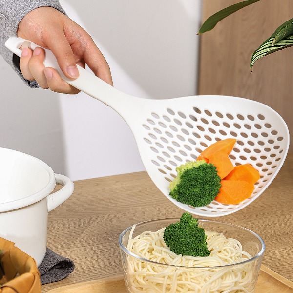 Japanilainen siivilä, suuri keittiö, suuri nuudeli-siivilä, suuri siivilä kotitalouskäyttöön, pitkä kahva, liukumaton pyöreä siivilä White