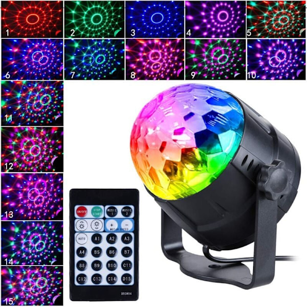 Speilkule med 15 LED-lys Diskokulelys Diskolyseffekter RGB LED for Halloween-dekorasjon, barn, klubbfest..DEBUNS