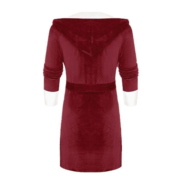 Dames Sherpa Fleece Morgenkåbe Blød Morgenkåbe Med Hætte Fluffy Towling Badekåbe Red