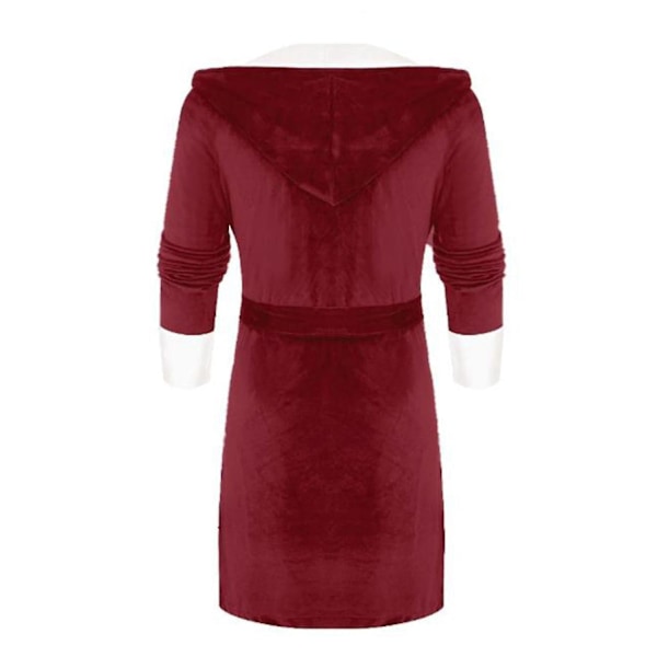Kvinners Sherpa Fleece Morgenkåpe Myk Morgenkåpe Med Hettesnor Fluffy Towling Badekåpe Red